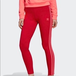Adidas Red With Pink Stripes Leggings